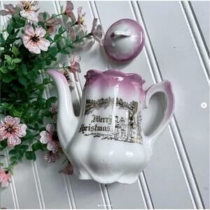 Antique Leuchtenburg Germany Merry Christmas Porcelain TEAPOT PITCHER Pink